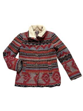 Cowgirl Legend Women's Button Front Jacket Sz S Western Aztec Wool Blend Sherpa